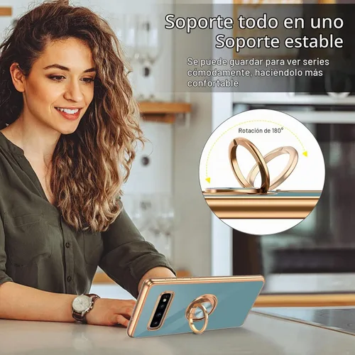 Vista 4 de DUEDUE Funda para Samsung Galaxy S10 Plus con soporte de anillo, rotación de 360 grados, magnética, dedo del automóvil, cubierta delgada a prueba