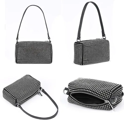 Vista 5 de Bolso de mano de noche con cristales brillantes para mujeres y niñas, bolso cruzado brillante para boda, graduación, fiesta, club, bolsos de mano