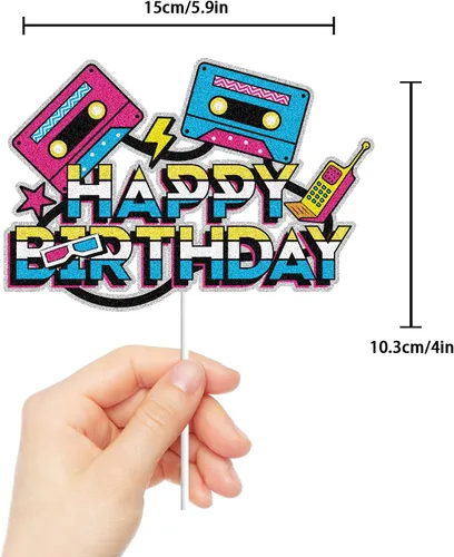 Vista 2 de Decoraciones para tartas de cumpleaños de los años 80 y 90, temática retro de hip hop, decoraciones para fiestas de los años 80 y 90, suministros