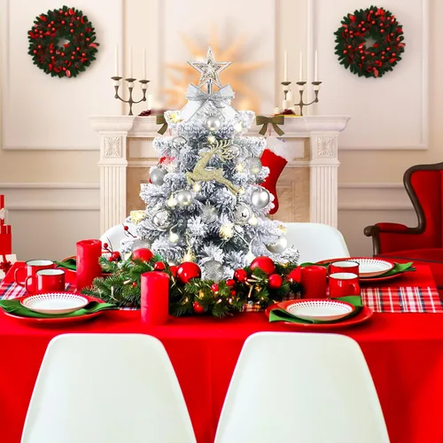 Vista 6 de KOIUEYW Mini árbol de Navidad preiluminado, pequeño árbol de Navidad artificial con luces, decoración preiluminada para mesa, hogar, cafetería