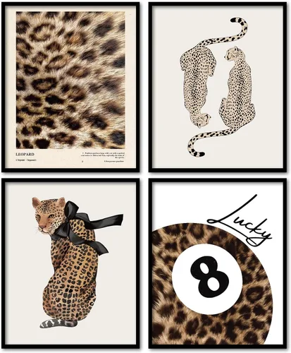Vista 15 de KDHTY Juego de 4 Impresiones Artísticas de Pared Retro Rojas de Moda, Pósters de Arte de Pared Funky Retro Y2K Leopardo Caja de Cerillas Estrella