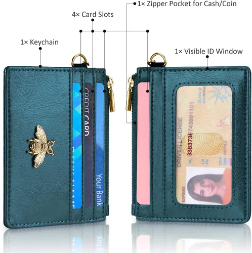 Vista 59 de SEAVILIA Tarjetero llavero cartera para mujer con ventana de identificación RFID monedero regalo abeja delgada minimalista pequeña cartera