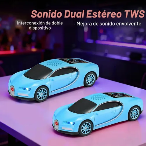 Vista 3 de WSTER Altavoz Bluetooth de lujo modelo de automóvil deportivo con sonido HD, emparejamiento estéreo TWS, pantalla de visualización, micrófono Azul
