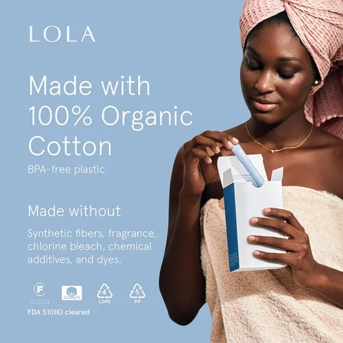 Vista 2 de LOLA Tampones de algodón 100% orgánico, 8 unidades, tampones súper no tóxicos, productos de higiene femenina de período, productos aprobados por