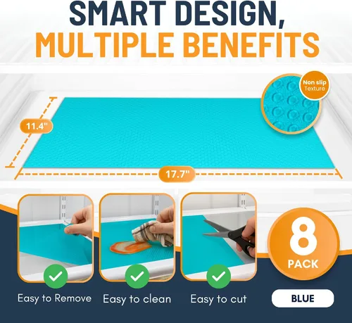 Vista 2 de Revestimientos para estantes de refrigerador (paquete de 8) de Linda’s Essentials - Forro para estantes o cajones sin adhesivo, alfombrillas