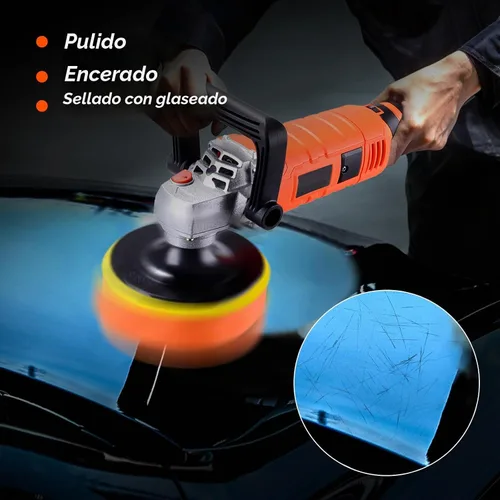 Vista 2 de Pulidora de búfer, máquina de detallado de automóvil con control variable de 7 velocidades, motor de cobre puro, diseño de bajo ruido