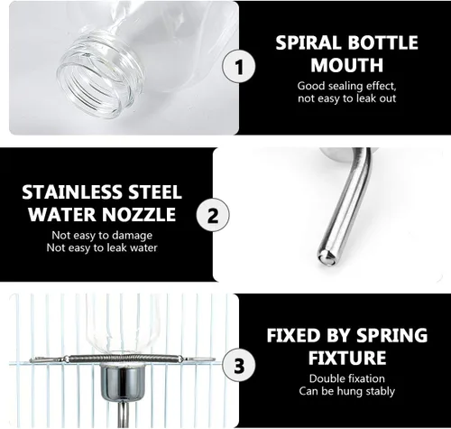 Vista 5 de Botella de agua para animales pequeños, dispensador de agua sin goteo, fuente de hidratación por gravedad, alimentador para perros, gatos, conejos
