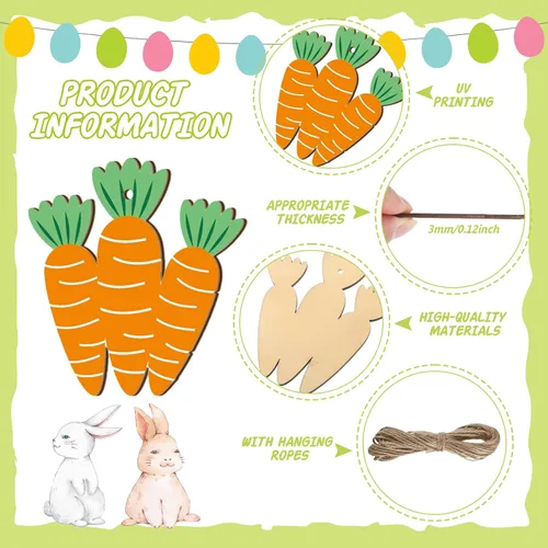 Vista 4 de Kathfly 32 piezas de adornos de Pascua para árbol pequeño de madera, decoraciones de Pascua feliz, huevos de conejo, adornos colgantes de gnomo
