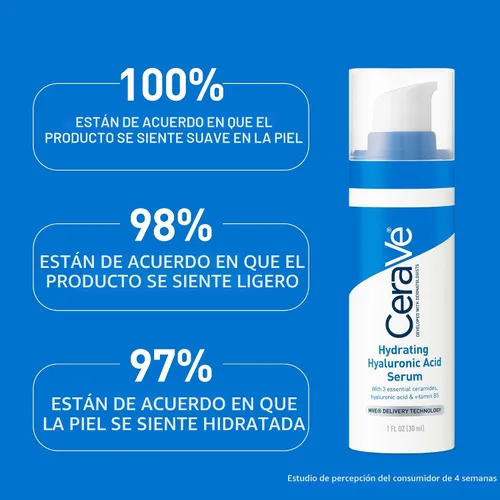 Vista 6 de Cerave Suero de ácido hialurónico para la cara con vitamina B5 y ceramidas, suero facial hidratante para piel seca, sin fragancia, 1 onza