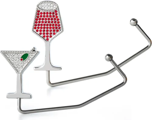 Vista 8 de Gancho para monedero en forma de vino o colgador de bolso para mesa o bar, con diamantes de imitación deslumbrante y elegante soporte para bolsas