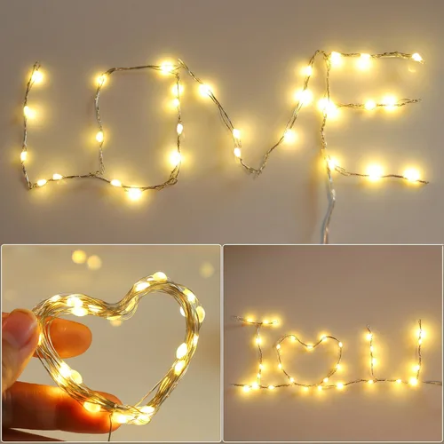 Vista 3 de 6 Piezas Luces de Hadas a Batería, Luces Centelleantes para Decoración de Árbol de Navidad, Luces de Cadena de 10 pies con 30 LEDs, Modos de Luz