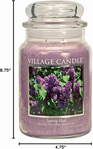 Vista 4 de Village Candle Spring Lilac - Tarro de boticario de vidrio grande, vela perfumada, 21.25 onzas, morado