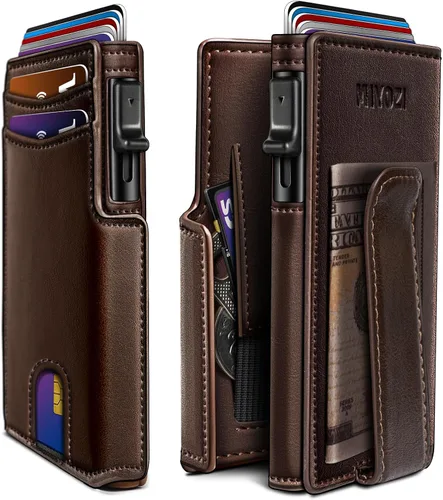 Vista 9 de miyozi Billetera para hombre, con clip para dinero, bolsillo para monedas, ventana para identificación, delgada, bolsillo frontal con bloqueo RFID