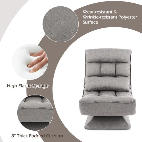 Vista 8 de Giantex Silla giratoria ajustable para el suelo, silla de videojuegos de 5 posiciones con base giratoria, marco de acero, almohada lumbar de masaje