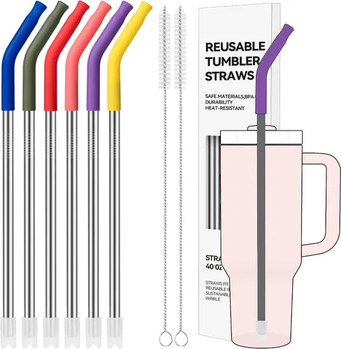 Vista 12 de Pajitas de metal rectas de 20 onzas con punta de silicona para vaso de 20 oz Pajita reutilizable de acero inoxidable para YETI, STANLEY, US