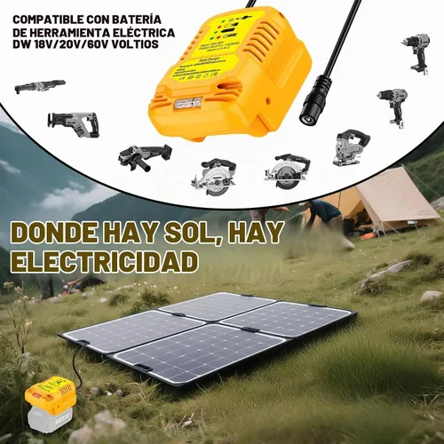 Vista 3 de Adaptador de cargador solar para batería Dewalt 20V/60V, portátil, trabajo al aire libre, camping