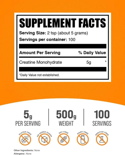Vista 2 de Polvo micronizado de creatina monohidrato de BulkSupplements, 99,99% fórmula pura de alto rendimiento, pre/posentrenamiento, musculación/crossfit