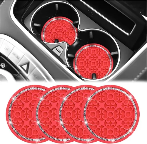 Vista 7 de Zpana – Portavasos para automóvil con diamantes de imitación, 4 unidades, 2.75 pulgadas, silicona con cristales de strass, tapetes antideslizantes