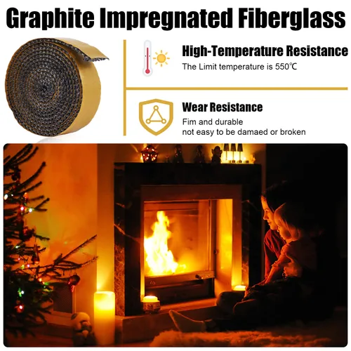 Vista 3 de Sello de cinta para chimenea, 1 x 1/8 x 79 pulgadas, sello de cuerda de fibra de vidrio autoadhesivo, junta de estufa de madera, cinta plana