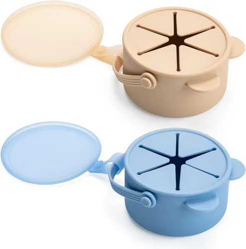 Vista 12 de Vasos de silicona antiderrames para niños pequeños – Recipientes portátiles para aperitivos para bebés con tapa a prueba de polvo – Vasos a prueba