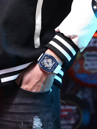 Vista 5 de Relojes cronógrafo de lujo para hombre correa de goma clásico impermeable fecha analógico reloj de cuarzo