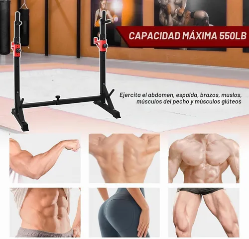 Vista 7 de BESTHLS Adjustable Squat Rack Stand with Barbell Rack, Weight Plate Holder, J Hooks,Dip Bar Station for Bench Press Strength Training Max Load