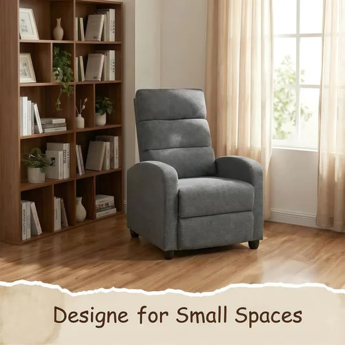 Vista 6 de Furnimart Silla reclinable manual pequeña para espacios compactos, chenilla sobrerelleno, cojín grueso, cómodo sofá reclinable individual