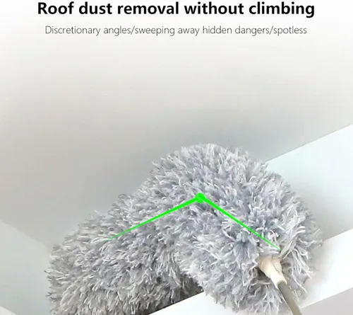 Vista 6 de Plumero extra largo con poste de extensión de 110 pulgadas para limpiar ventilador de techo, plumero de microfibra con poste de extensión