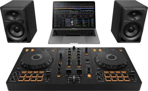 Vista 4 de Pioneer DJ DDJ-FLX4 - Controlador DJ de 2 decks, para Rekordbox y Serato + Soporte portátil Pyle para dos laptops