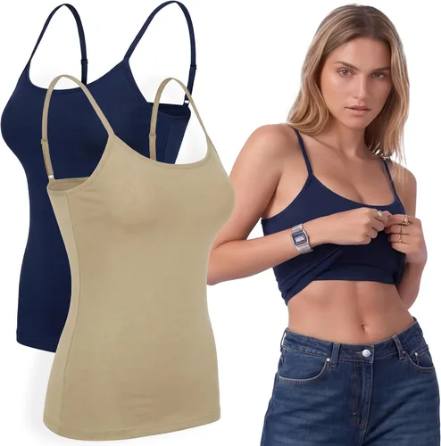 Vista 56 de Emmalise Camiseta de mujer con brasier integrado, soporte de tela sin varillas, camisola corta