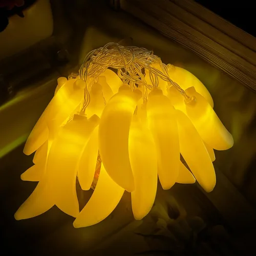 Vista 7 de Cadena de luces LED de 3 m con 20 bombillas, en forma de plátano, funciona con pilas, para iluminación interior y exterior, para bodas, hogar, Banana