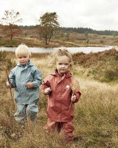 Vista 3 de Traje de lluvia reflectante impermeable 2 piezas chaqueta y pantalones para niños, o Dungarees de 12 meses a 10 años -26