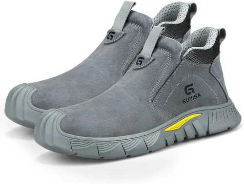 Vista 7 de Botas de trabajo para hombre, botas de soldadura sin cordones para hombres, botas de punta de acero indestructibles, zapatos de punta de acero
