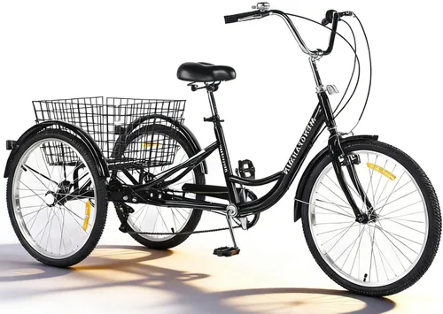 Vista 13 de Triciclo para adultos de 24 pulgadas, 7 velocidades, 3 ruedas con cestas traseras para mujeres/hombres/personas mayores, picnic, ejercicio, compras