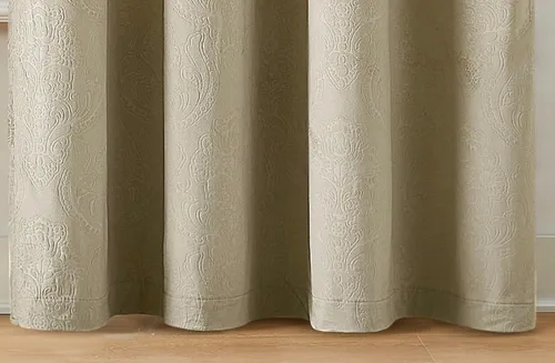 Vista 7 de Warm Home Designs Cortinas de terciopelo beige suave con diseño de damasco en relieve de 84 pulgadas de largo. Cortinas opacas de terciopelo
