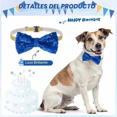 Vista 4 de SCENEREAL Suministros para fiesta de cumpleaños para perros, bandana de cumpleaños para perro, juego de collar de pajarita con números de Niño azul