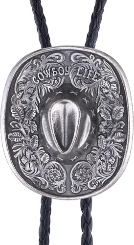 Vista 4 de Jeilwiy Corbata de bolo para hombre, corbata de vaquero occidental, collar de corbata de bolo dorado, corbata de cuero, corbata de Halloween
