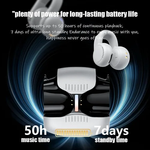Vista 5 de Auriculares inalámbricos Bluetooth con clip Bluetooth 5.3 con clip de oreja para conducción ósea, auriculares inalámbricos para orejas pequeñas