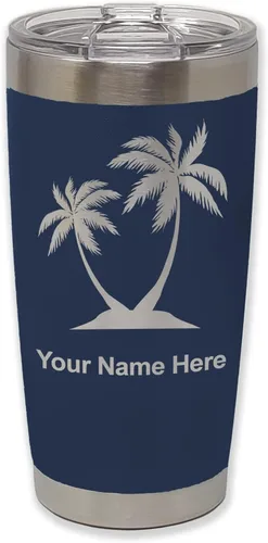 Vista 20 de LaserGram Vaso aislado al vacío de 20 onzas, palmeras, grabado personalizado incluido (negro)