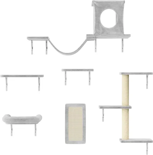 Vista 9 de NUNU LAB Estantes de muro para gatos, juego de 6 piezas de lujo montado en la pared, muebles para gatos interiores con 1 casa tipo condominio, 2