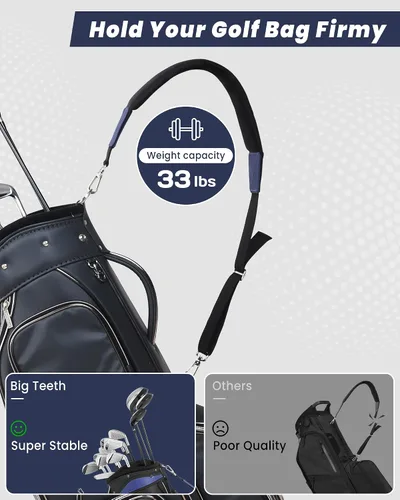 Vista 4 de BIG TEETH Correa para bolsa de golf, correa de hombro acolchada única, correas ajustables gruesas de repuesto universal de liberación rápida Negro