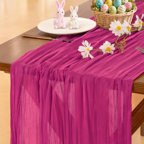 Vista 37 de Socomi - Camino de mesa de gasa, estilo bohemio y rústico, para primavera, Pascua, bodas, fiestas, baby showers y decoración, 120 pulgadas/10 pies