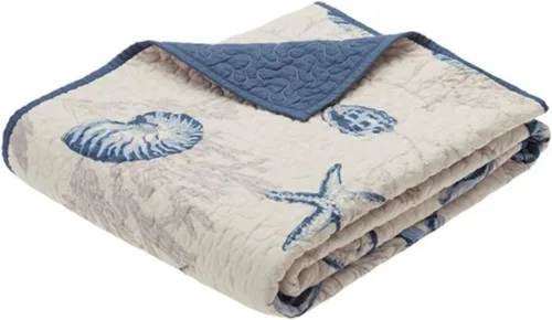 Vista 6 de Madison Park Playa de Pebble Manta Acolchada de Algodón Extra Grande Coral Aqua 50x70 Costera Premium Suave y Acogedora de Sateen de Algodón