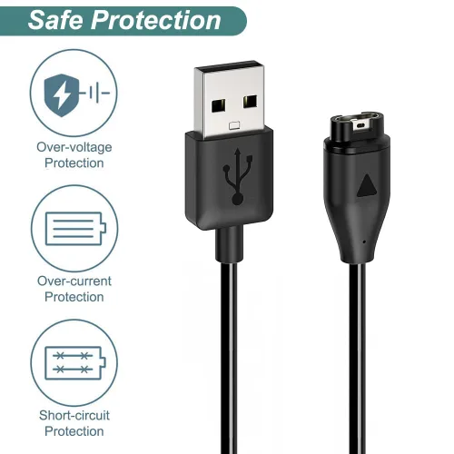 Vista 5 de Kissmart Cargador para Garmin Instinct 3 2 2S 2X, cable de carga USB de repuesto más un protector de puerto de carga de silicona verde, enchufe