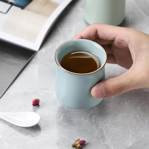Vista 8 de Juego de 2 tazas de té de cerámica estilo japonés, taza de yerba mate, tazas de té KungFu chinas, sin mango, (estilo 1#)