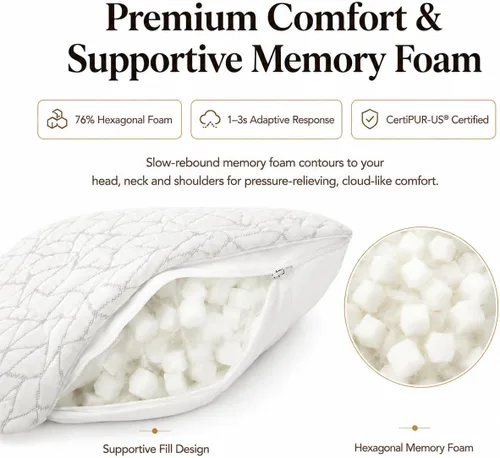 Vista 4 de Almohadas de espuma viscoelástica para dormir, almohada de cama ajustable y transpirable para dormir de lado, espalda y estómago, funda de almohada