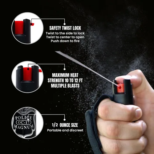 Vista 4 de POLICE MAGNUM Aerosol de pimienta para autodefensa - Equipo de seguridad para correr, trotar, caminar por la noche, fabricado en los Estados Unidos