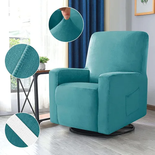 Vista 6 de IMYOGI Fundas para sofá de alta elasticidad, funda de terciopelo de felpa para silla reclinable, funda de sofá de alta elasticidad, funda de Azul