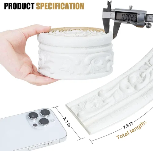 Vista 2 de Moldura de espuma autoadhesiva de 90 x 3.1 pulgadas, borde de papel tapiz de moldura de corona, líneas de bordes de pared 3D, base de pared