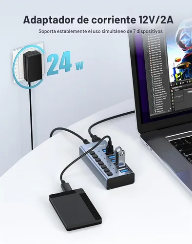 Vista 4 de ACASIS Hub USB 3.2 de 7 puertos con alimentación, transferencia de datos